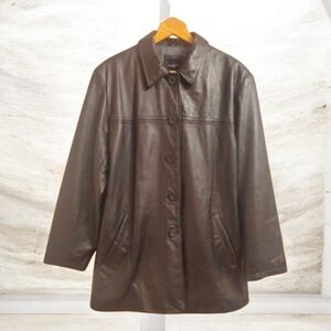 Colebrook & Co. Outerwear Jacket Womens Size 1X Black Leather Trench Button Down